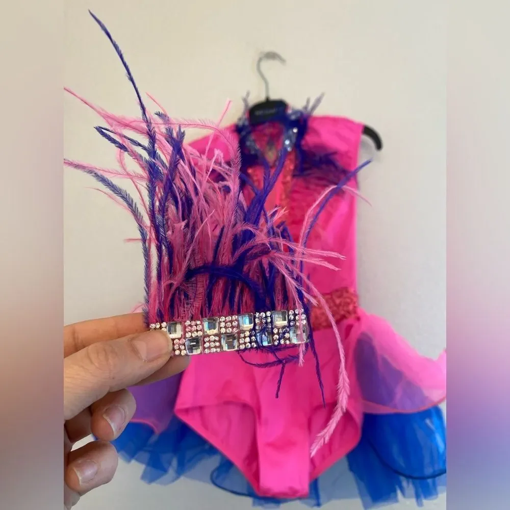 WEISSMAN Dance Costume sassy pink feathers I Knew You Were Trouble 11869 LC